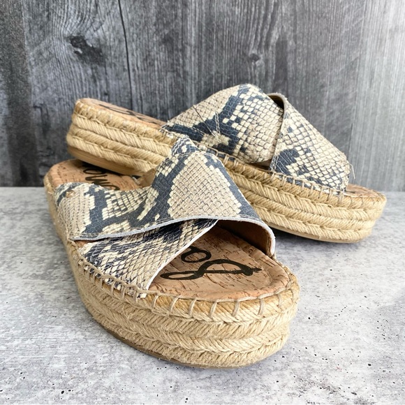 SAM EDELMAN Natty Snakeskin Print Espadrille Slide Sandals - Picture 1 of 12